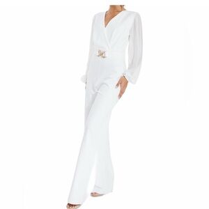 Elegant Chic White Chiffon Jumpsuit with Belted Detail